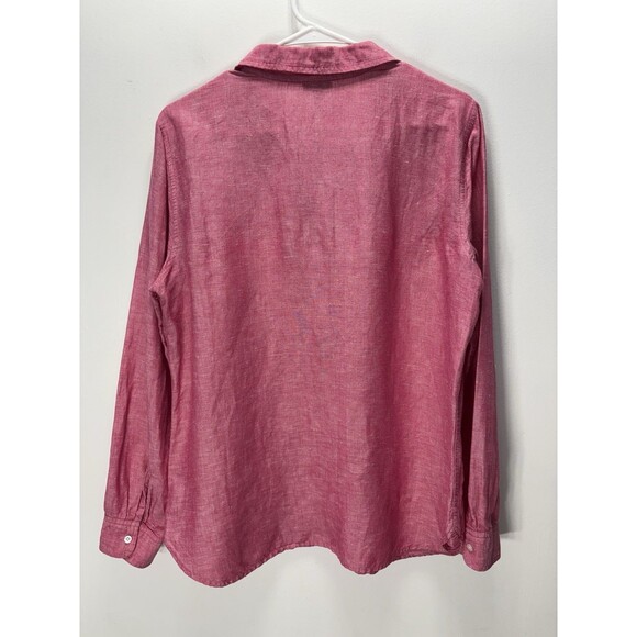 Talbots  Womens Tunic  Top Linen Heathered Red Long Sleeve Pocket Button-Up M - Picture 8 of 13